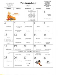 November Lunch Calendar 2024